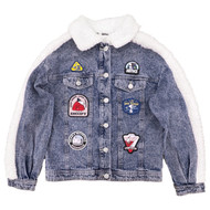 Justice Peanuts Girls Snoopy Patch Denim Faux Fur Jacket