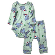 Infant Boys Green Stitch Christmas Bodysuit & Pants  Outfit Set