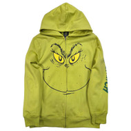 Boys Bright Green Grinch Front Zip Hooded Sweatshirt X-Large 14-16