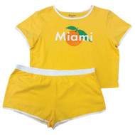 Womens Yellow Miami Pajamas Top & Shorts Sleep Set