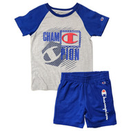 Boys Gray & Blue Champion T-Shirt & Athletic Shorts Outfit Set