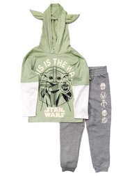 Star Wars Boys Green Long Sleeve Yoda Hooded T-Shirt & Jogger Pants Outfit