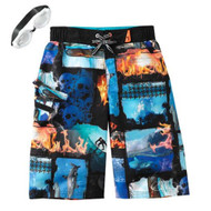 Zero Xposur Boys Surfs Up Board Shorts Graphic Swim Trunks & Goggles Set
