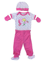 Infant Girls Precious Moments Baby Outfit Bodysuit Pants Hat Mittens Booties 0-3