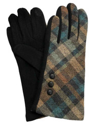 Womens Brown & Blue Button Plaid Stretch Fit Texting & Tech Touchscreen Gloves