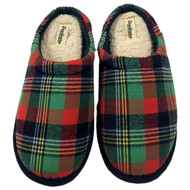 Dearfoams Womens Red & Green Christmas Plaid Holiday Slippers Scuffs