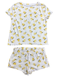 Womens Lightweight Yellow Lemon Pajamas Shorts & Tee Shirt Sleep Set