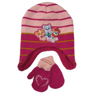 Paw Patrol Toddler Girls Beanie & Mittens Set Pink Stripe Trapper Hat