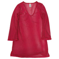 Womens 2-Tone Pink Mesh Long Sleeve Swim Suit Cover Up Cover-Up