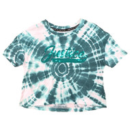 Justice Girls Semi Crop Green Tie Dye Design T-Shirt Sequin Graphic Tee