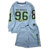 Boys Blue & Green Hot Wheels Race Car Sweatshirt & Shorts Outfit Set