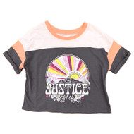 Justice Girls Gray & Orange Short Sleeve Color Block T-Shirt Tee L 12/14