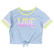 Justice Girls Blue Front Tie Sequin Logo Short Sleeve Baseball T-Shirt S 7/8