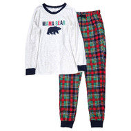Womens Cozy Red & Green Buffalo Plaid Mama Bear Pajamas Holiday Sleep Set Small