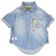 Pac-Man Justice Girls Denim Chambray Blinky Pinky Inky Short Sleeve Shirt