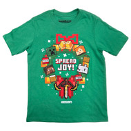 Boys Green Minecraft Spread Joy Christmas Short Sleeve T-Shirt Tee Shirt