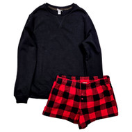 Womens Red & Black Plaid Flannel Pajamas Shorts & Top Sleep Set X-Small 4-6
