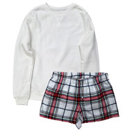 Womens White & Red Plaid Flannel Pajamas Shorts & Red Sweatshirt Set XS 4-6