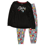 Womens Black & Red Christmas Light Pajamas Long Sleeve Holiday Sleep Set Large