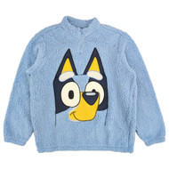 Bluey Mens Light Blue Sherpa Plush Fleece Quarter Zip Sweatshirt