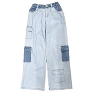 Justice Girls Light Blue Cargo Wide Leg Denim Jeans Soft Stretchy Comfy