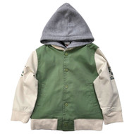 Boys Green & Beige Dinosaur Themed Bomber Jacket Snap Front Coat