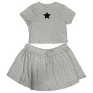 Womens Gray & Navy Blue Outfit Skirt & Tee Shirt Set X-Large