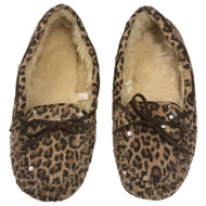 Womens Plush Brown Sequin Leopard Print Slippers Loafers