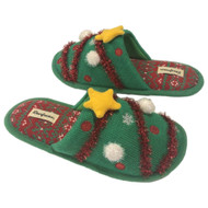 Dearfoams Mens Green Tinsel Christmas Tree Holiday Slippers