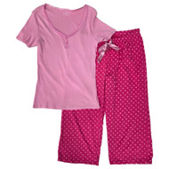Covington Womens Pink Polka Dot Print Top & Bottoms Pajamas Sleep Set