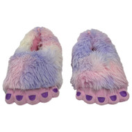 Girls Plush Fuzzy Purple & Pink Rainbow Monster Slippers