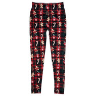 Womens Black & Red Plaid Gingerbread Fleece Lined Leggings Stretch Pants L/XL