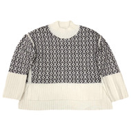 Plush Black & White Geomertric Print Sweater Pull-Over Mockneck