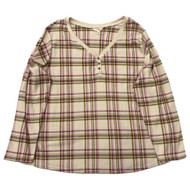 Womens Plus Long Sleeve Beige & Purple Plaid Pajama Sleep Top 4X