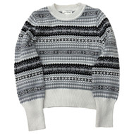 Plush Gray & White Geomertric Print Sweater Pull-Over Mockneck