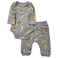 Infant Boys Gray Cowboy Bodysuit & Elastic Waist Pants Outfit Set
