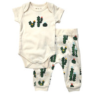 Infant Boys Beige Cactus Bodysuit & Elastic Waist Pants Outfit Set