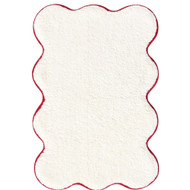 Scalloped Cream & Red Cotton Bath Rug, Soft & Plush 20x30