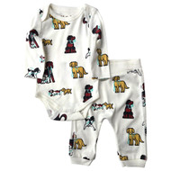 Infant Boys White Puppy Dog Bodysuit & Elastic Waist Pants Outfit Set