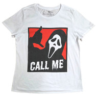 Womens White Ghost Face "Call Me" Halloween Tee Shirt T-Shirt