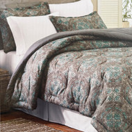 Teal Blue & Gray Medallion Full Queen Bed Comforter Set with Shams, 3 Piece