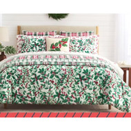 Martha Stewart Christmas Holly Berry Full Queen Flannel Comforter Set with Shams