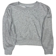 Womens Embellished Gray Beaded Sweatshirt Pullover Crewneck Top