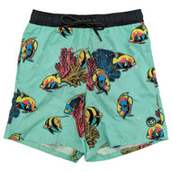 NEFF Mens Mint Green Coral Reef Angel Fish Print Graphic Swim Trunks Medium