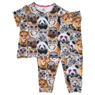 Womens Brown Animal Lightweight Short Sleeve Top & Pajama Pants Set 2X