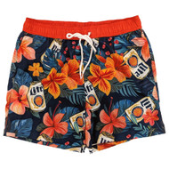 Miller Light Mens Navy Blue & Orange Tropical Print Graphic Swim Trunks
