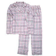 Womens Light Pink & Gray Long Sleeve Flannel Pajama PJ Sleep Set