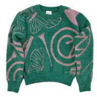 Girls Wicked Green & Pink Eyelash Glitter Long Sleeve Sweater
