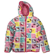 Girls Reverisble Pink & Purple Hello Kitty Hooded Puffer Coat Jacket