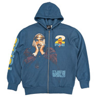 Tupac Shakur Mens Blue Steel 2PAC Graphic Zip Hoodie Sweatshirt